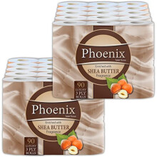 Phoenix Soft Luxury Toilet Rolls Bulk Buy ? Shea Butter Fragranced Toilet Paper - Quilted White 3 Ply Paper - Pack of 90 Toilet Tissue (9x2x2 Packs) -