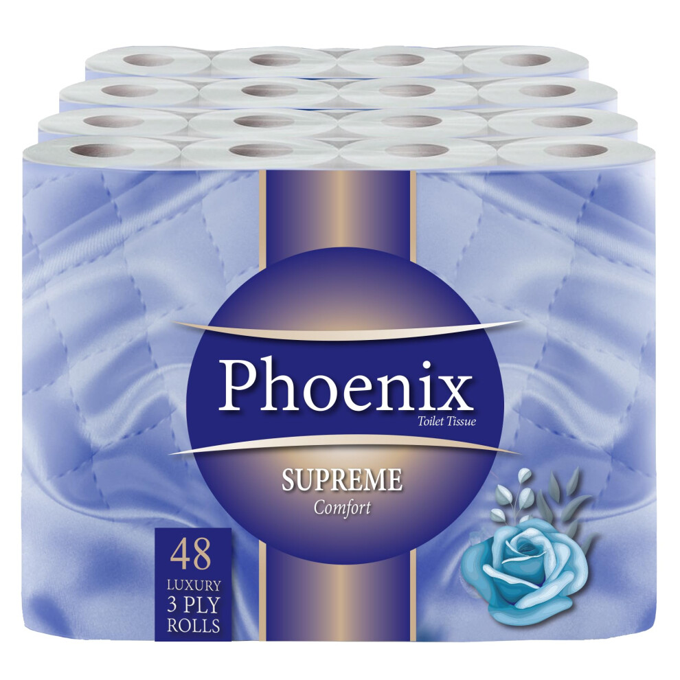 Phoenix 48 Roll Soft Supreme Luxury Quilted 3 Ply Non-Fragranced Toilet Rolls
