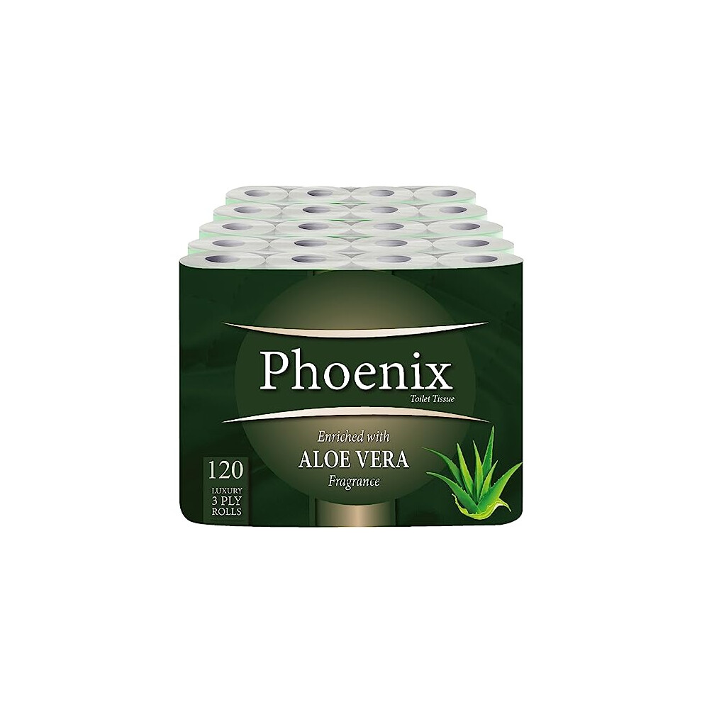 Phoenix Soft Aloe Vera Fragranced Luxury Toilet Rolls Bulk Buy - Quilted White 3 Ply Toilet Paper (120 Pack)