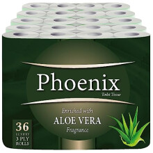 Phoenix Soft Aloe Vera Fragranced Luxury Toilet Rolls Bulk Buy - Quilted White 3 Ply Toilet Paper (36 Pack)