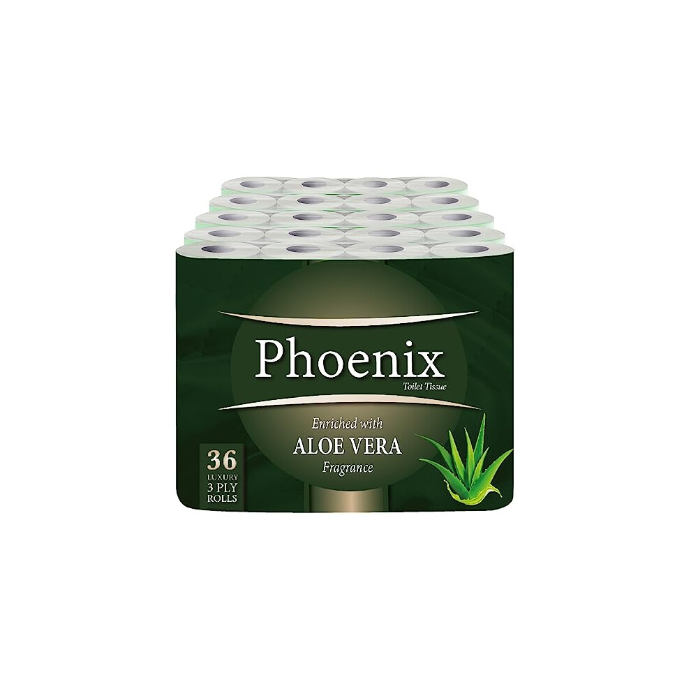 Phoenix Soft Aloe Vera Fragranced Luxury Toilet Rolls Bulk Buy - Quilted White 3 Ply Toilet Paper (36 Pack)