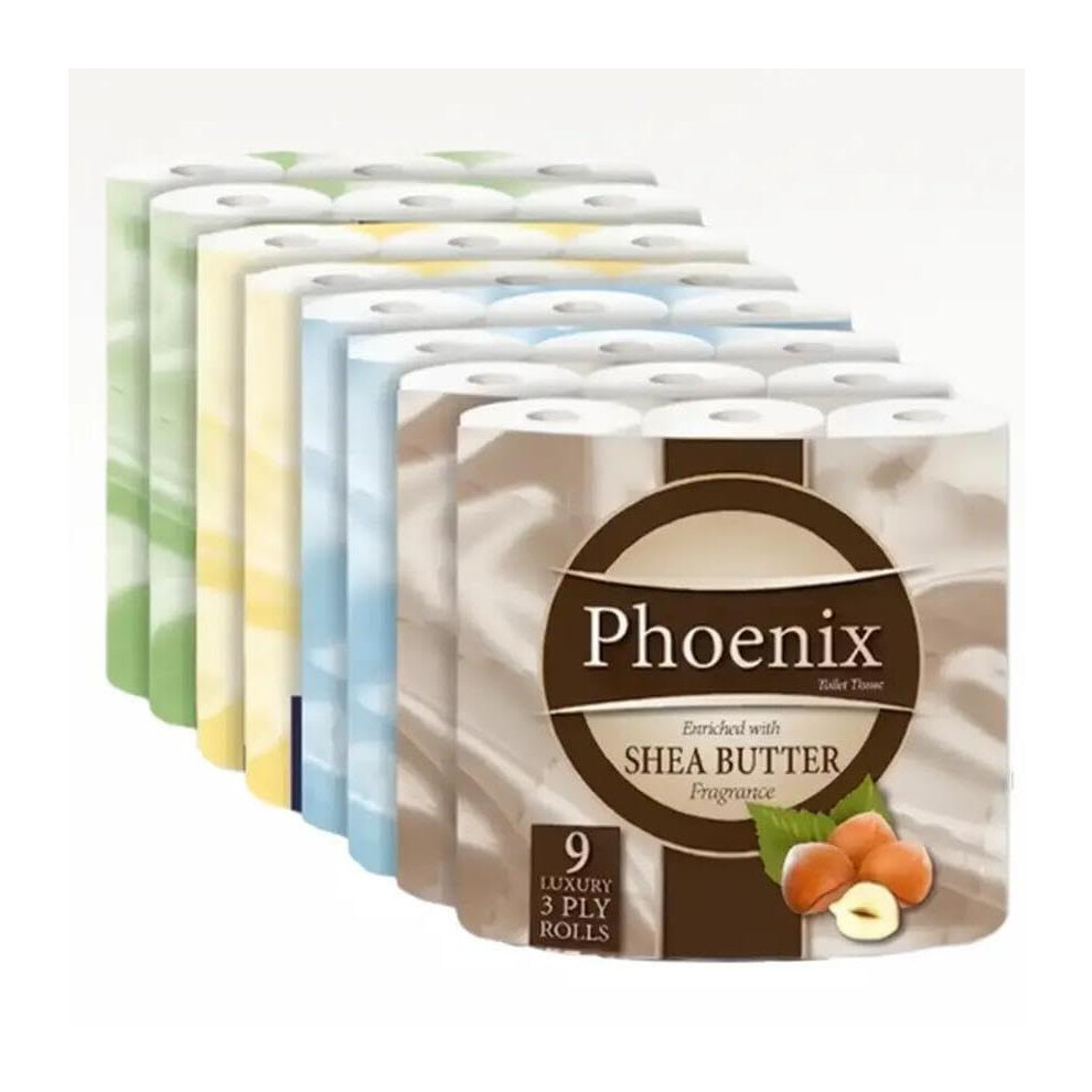 Phoenix 72 Soft Luxury Toilet Rolls Bulk Buy - Quilted 3 Ply Toilet Paper - Pack Of 72 Toilet Tissue (12 X 6 Packs) (Shea Butter) White