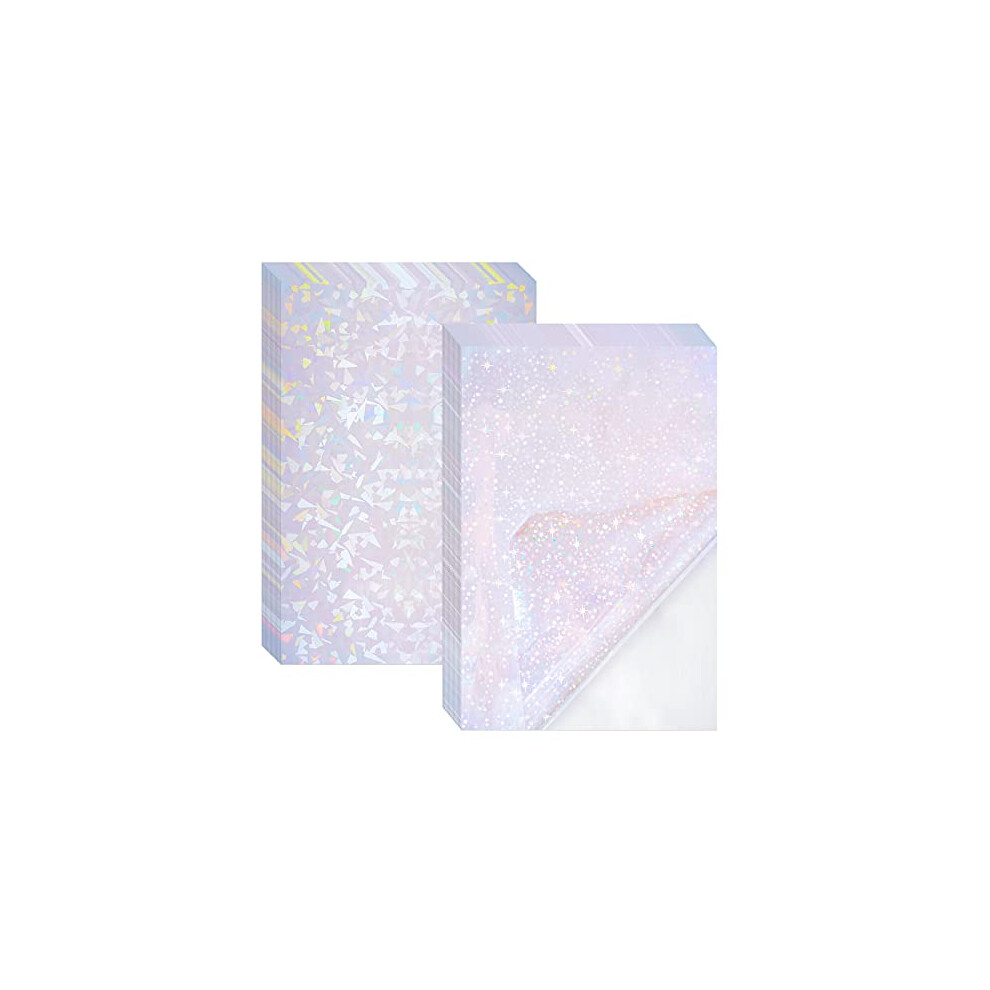 Belerry 10 Sheets Transparent Holographic Overlay Lamination Vinyl A4 Size Self-Adhesive Holographic Laminate Film Waterproof Vinyl Sticker Paper for