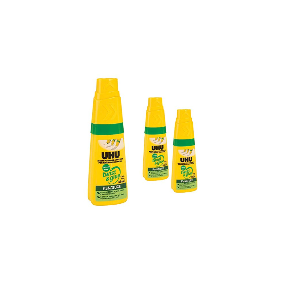 3 X Uhu Twist & Glue Universal, Clear, Solvent-Free Adhesive, 35Ml Bottle, Multi Purpose Applications For Home & Classrooms 5057363918171