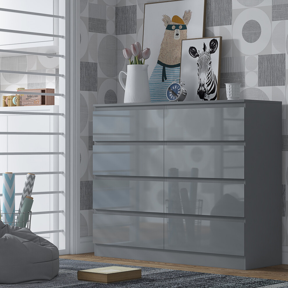 (High Gloss Grey) 8 Drawer Chest Of Drawers Bedroom Storage Dresser