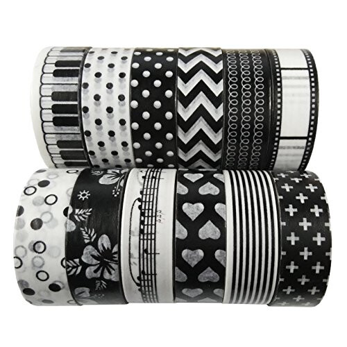 YUBX 12 Rolls Washi Tape Set Odern Arts Decorative Tapes Grey Pink
