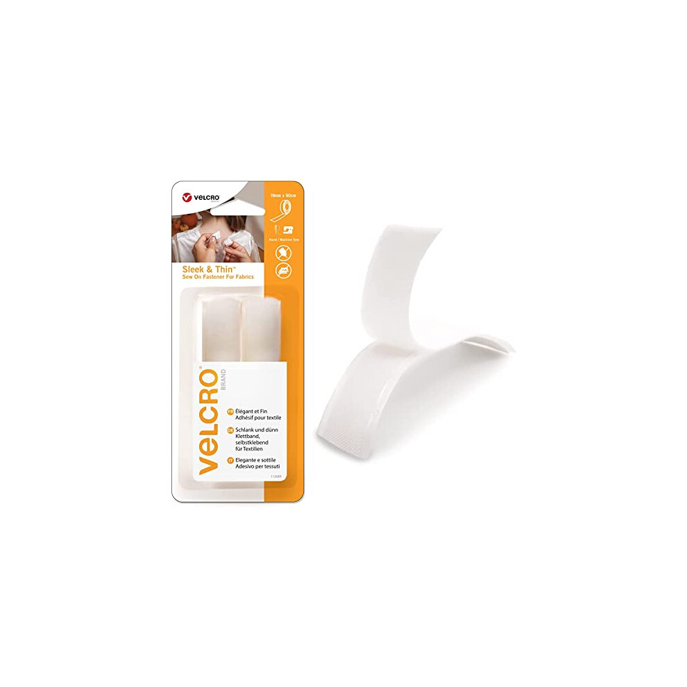 Velcro Brand Sleek & Thin Sew On Fastener For Fabrics Strong Hook & Loop Self Adhesive Fastener Perfect For Crafting, Clothing Repairs & Hemming