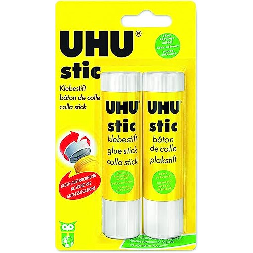 UHU Stick Glue Stick - 8.2g - Solvent Free - Clear Application - Twin Pack 2