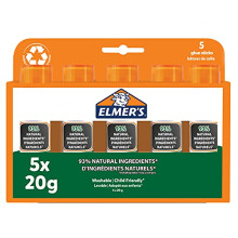 Elmer's Pure Glue Sticks | 93% Natural Ingredients | 100% Recycled Plastic | Great for Schools & Crafting | Washable & Child-Friendly | 20g | 5 Count