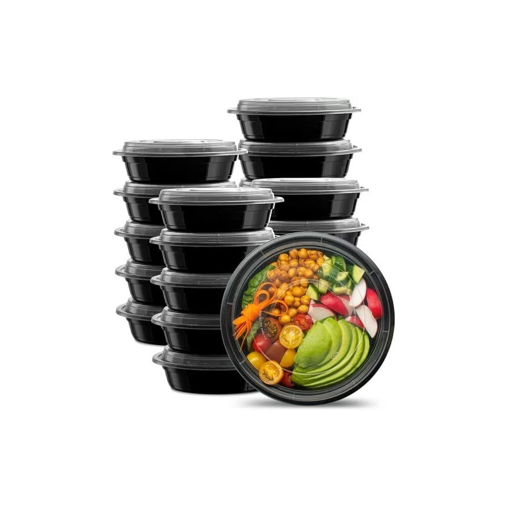 AMD Nexus Round Plastic Meal Prep Containers (10 Pack, 32oz) - Reusable BPA Free Food Containers with Airtight Lids - Microwavable, Freezer and