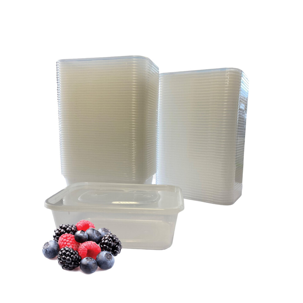 Clearly | 50 X 1000ml Plastic Containers with Lids, 50 Pack Food Storage Containers with Lids, Microwave, Freezer & Dishwasher Safe - Takeaway Clear