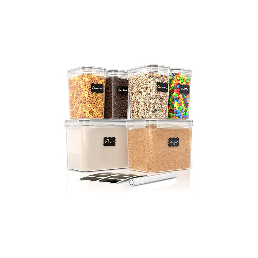 Simply Gourmet Airtight Food Storage Containers - Set of 6 Flour, Sugar, and Cereal Storage Containers - Essential Kitchen Storage & Organisation