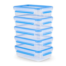 Tefal Meal Prep Containers Set, Masterseal Fresh 5-Piece Plastic Food Storage Container Set, 5x0.8L, 100% Leak-Proof, Hygienic Clip Lids, Dishwasher &
