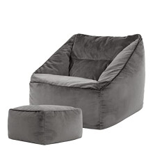 icon Natalia Velvet Lounge Chair Bean Bag and Footstool, Charcoal Grey, Giant Bean Bag Velvet Chair, Large Bean Bags for Adult with Filling Included,