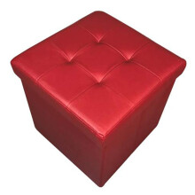HomeHarmony? Quilted Top Folding Storage Ottoman Seat, Stool, Toy Storage Box Faux Leather (Red, Medium)