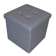 HomeHarmony? Quilted Top Folding Storage Ottoman Seat, Stool, Toy Storage Box Faux Leather (Silver, Medium)