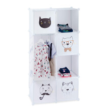 Relaxdays Modular Interlocking Closet Unit, Cat Design, 7 Cubicles, Clothes Rail, Cupboard, White, PP, ABS, 145 x 74 x 36.5 cm