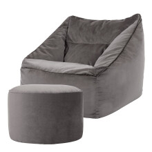 icon Natalia Velvet Lounge Chair Bean Bag and Pouffe, Charcoal Grey, Giant Bean Bag Velvet Chair, Large Bean Bags for Adult with Filling Included,