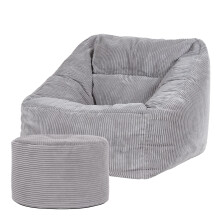 icon Morgan Cord Bean Bag Chair and Pouffe, Grey, Giant Bean Bag Armchair, Large Bean Bags for Adult with Filling Included