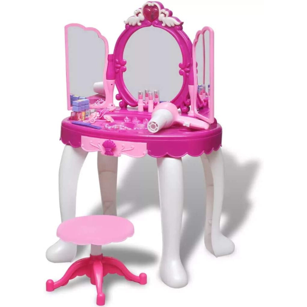 Trendi?Girls Pink Glamour/Musical Dressing Table Vanity/Light Mirror Play Set Toy/Glamour Make Up Desk With Stool/XMAS Gift