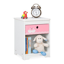 Relaxdays Children's Bedside Table, Cute Swan Design, Drawer & Storage Compartment, HxWxD: 41 x 32 x 31 cm, White/Pink
