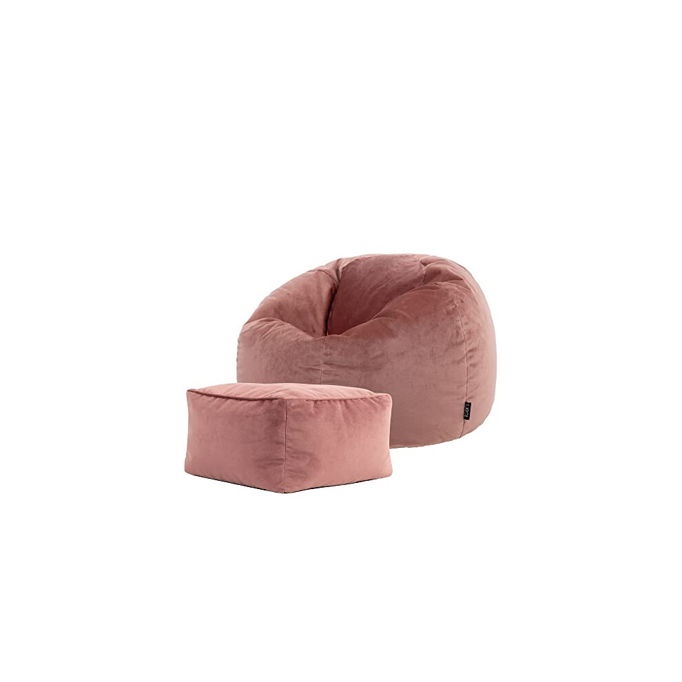 icon Aurora Velvet Bean Bag Chair and Pouffe, Dusk Pink, Large Lounge Chair Bean Bags for Adult with Filling Included, Velvet Adults Beanbag, Boho