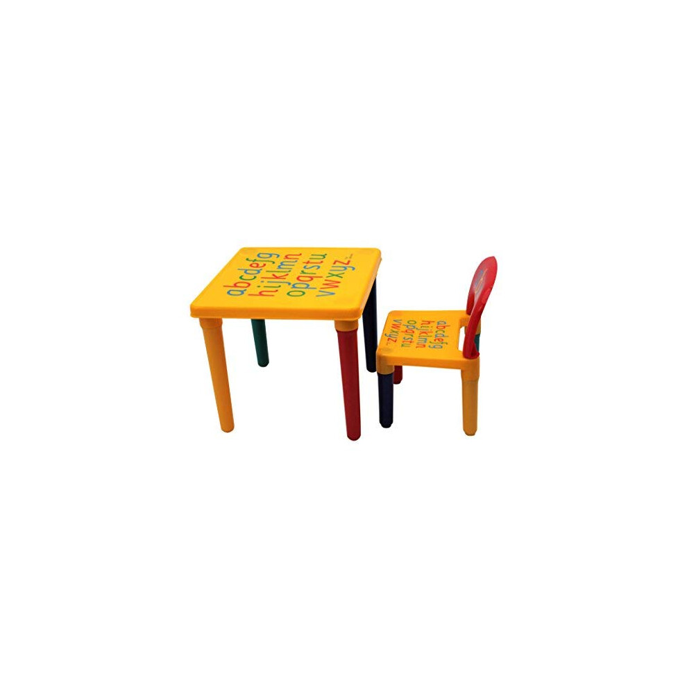 HH Home Hut Table and Chair Set Childs ABC Play Alphabet Childrens Plastic Kids Toddlers Furniture Learn & Play Educational (Yellow)