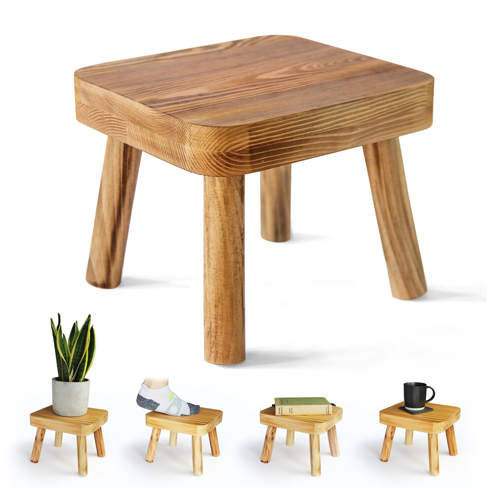 Eden Creations Small Wooden Stool, Plant Stand Indoor Step or Kids Stool - Ideal as a Small Side Table for House Plants, Bedroom Bedside or Bathroom-image-OPC-PDTCN9B-NEW