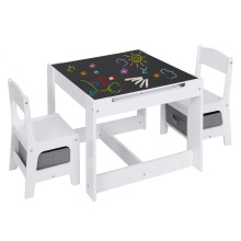 Lestarain Children?s Table and Chair Set with Storage Kids Desk with 2 Chairs Reversible Tabletop Blackboard Paper Roll, for Toddler, Nursery,