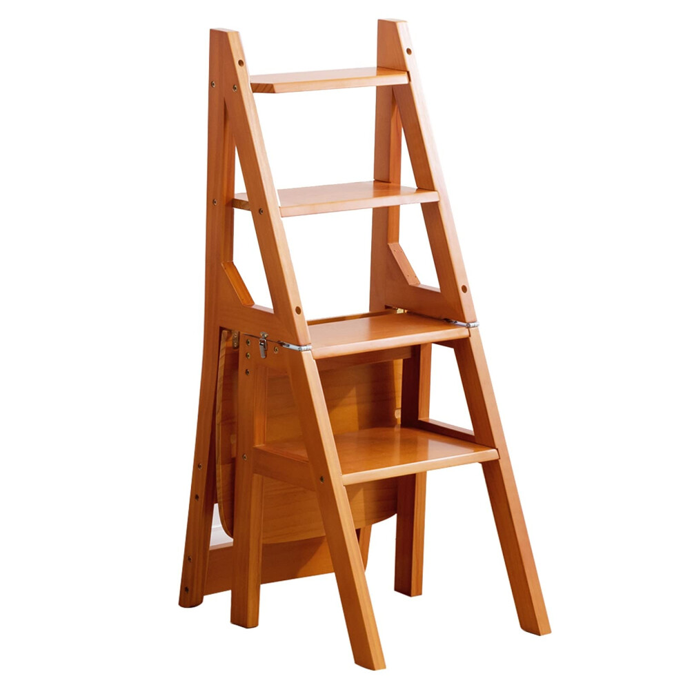 Solid Wood Folding Library Ladder Chair Step Ladders Step Chair Foldable 4-Step Stool Dual Purpose Stepladders 4-Step Climb Step Display Stand Flower