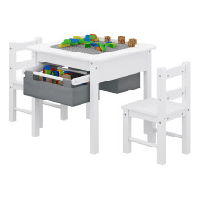 Lestarain Kids Table and 2 Chairs Set with 2 Storage Boxes, Double-Sided Tabletop, Children?s Table and Chairs, Wooden Play Table Activity Desk Set