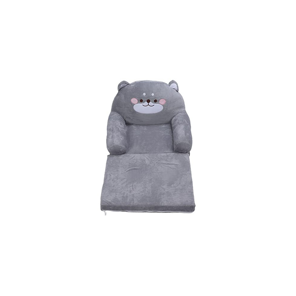 PenRux Foldable Kids Sofa, Cartoon Gray Dog Design, Soft Material, Wide Handle, Easy to Clean, Toddler Couch Bed for Boys and Girls (2 Layers)