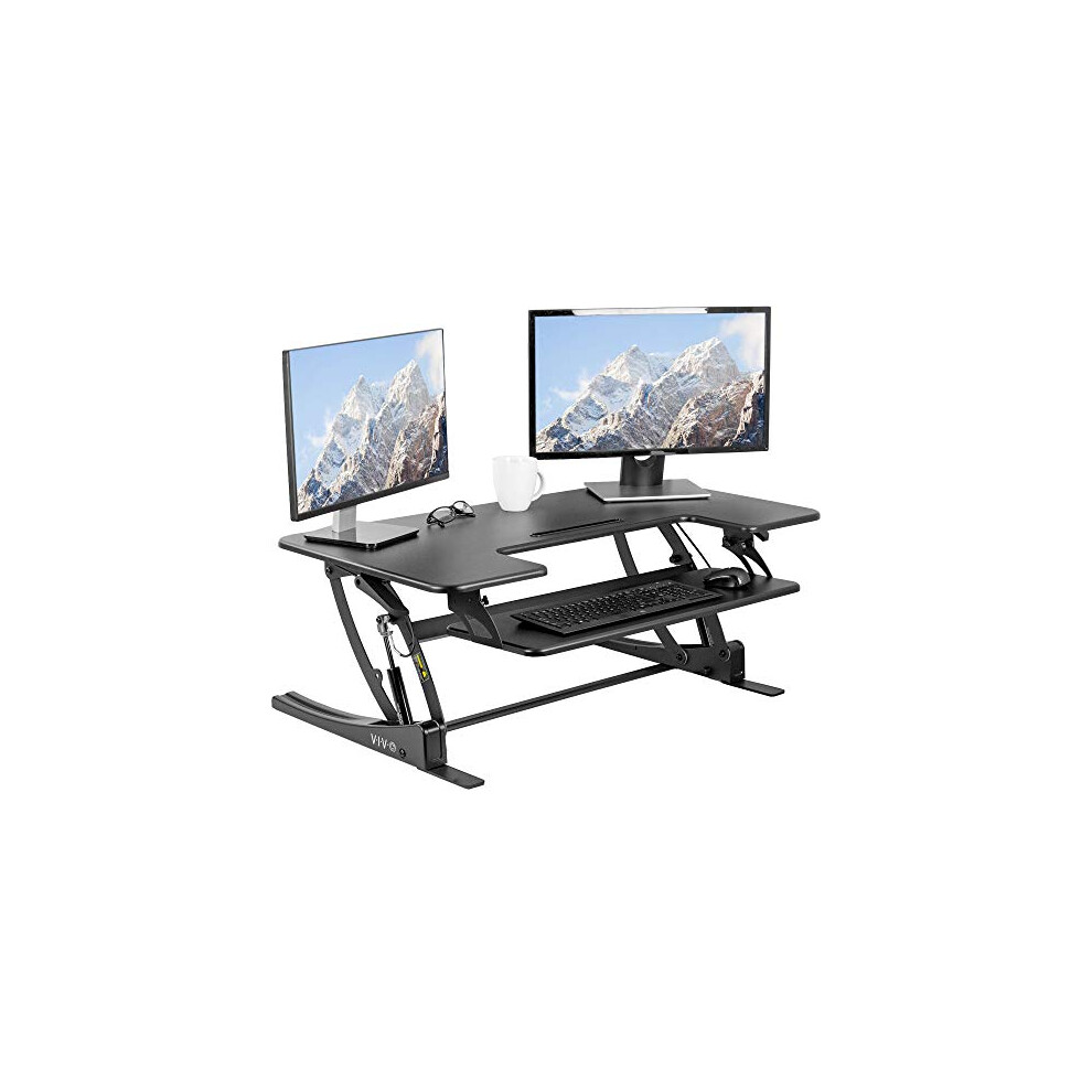 VIVO 107cm Height Adjustable Stand Up Desk Converter, V Series, Quick Sit to Stand Tabletop Dual Monitor Riser Workstation, Black, DESK-V000VL