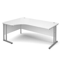 Maestro 25 Left Hand Ergonomic 1800 Desk with Silver Legs - Color: White