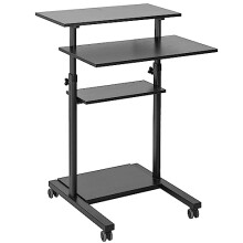 VIVO Black Mobile Height Adjustable Table Stand Up Desk with Storage, Computer Workstation Rolling Presentation Cart (CART-V02DB)