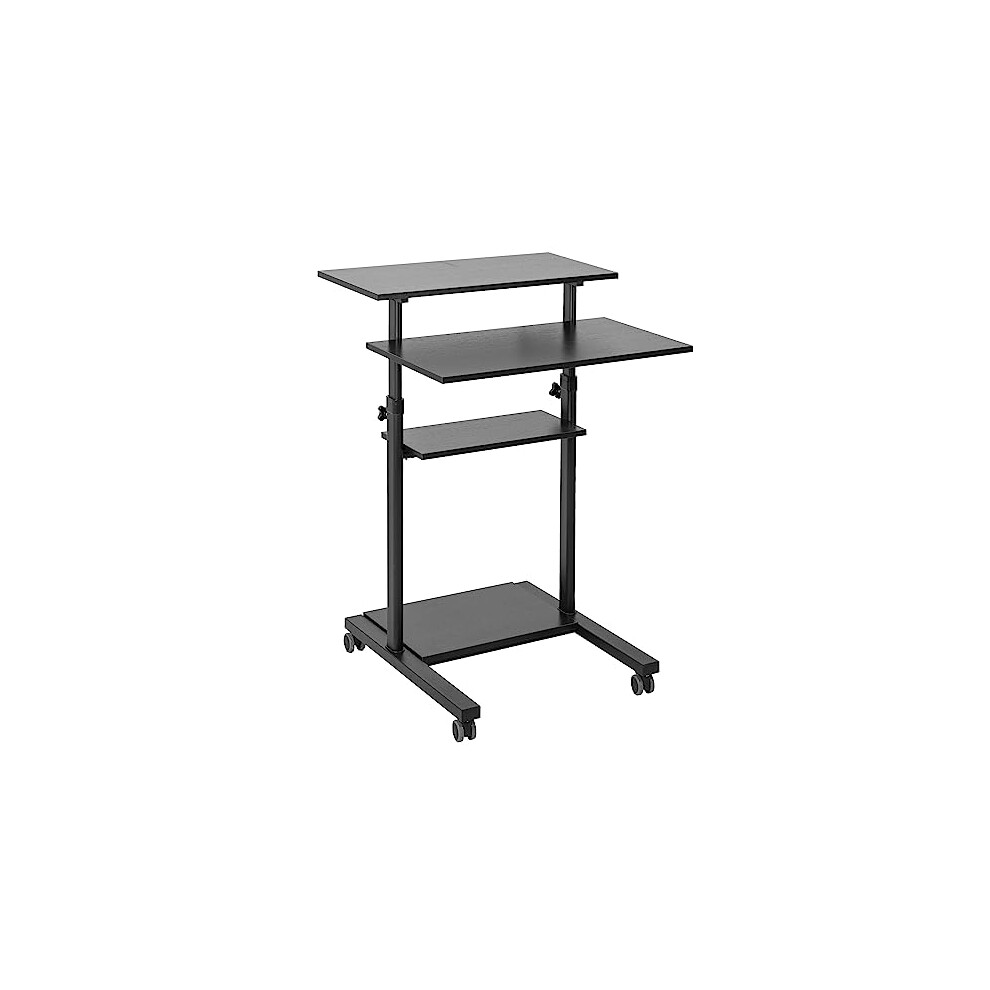 VIVO Black Mobile Height Adjustable Table Stand Up Desk with Storage, Computer Workstation Rolling Presentation Cart (CART-V02DB)