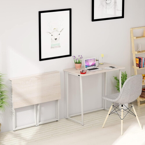 Dripex Dripex Compact Folding Desk No Assembly Required Computer Desk Folding Hobby Craft Table, Oak 1