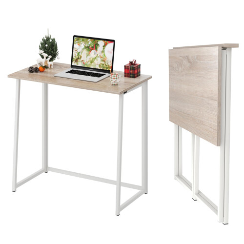 Dripex Dripex Compact Folding Desk No Assembly Required Computer Desk Folding Hobby Craft Table, Oak