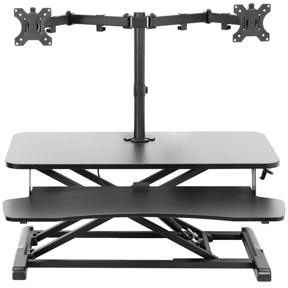 VIVO Height Adjustable 81 cm Standing Desk Converter with Dual 13 to 30 inch Monitor Stand, Sit Stand Monitor Mount and Desk Riser, Black,