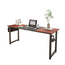 Decoholic 71 Inch Home Office Computer Two-Color Panel Desk with Storage Bag and Hook, Black, Sandalwood Color, Industrial Modern Laptop Desk