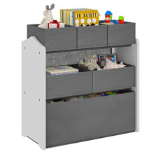 Lestarain 3-Tier Children Storage Unit, Toy Organiser with 6 Removable Boxes, White MDF Frame with Grey Non-Woven Toy Chests for Nursery, Children?s