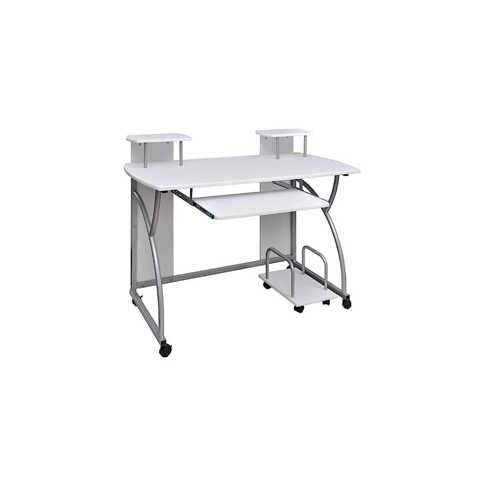 vidaXL Computer Desk Home Office Furniture Working Table Workstation Computer Stand Table Gaming Desk with Shelf White Engineered Wood