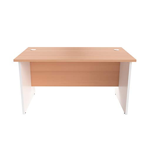 Office Hippo Heavy Duty Rectangular Office Desk with Panel Ends, 140 x 80 x 73 cm, White Legs, Beech Top 1