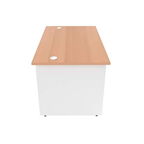 Office Hippo Heavy Duty Rectangular Office Desk with Panel Ends, 140 x 80 x 73 cm, White Legs, Beech Top 2