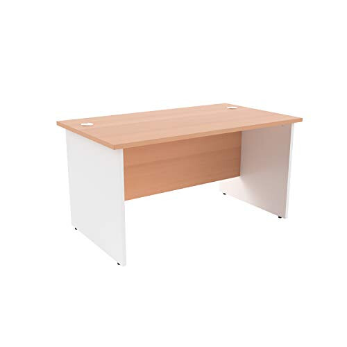 Office Hippo Heavy Duty Rectangular Office Desk with Panel Ends, 140 x 80 x 73 cm, White Legs, Beech Top