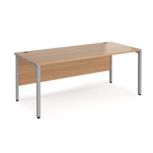 5 Star Office Mr Office Maestro 25 straight desk 800mm deep - silver bench leg frame, 1800, Beech