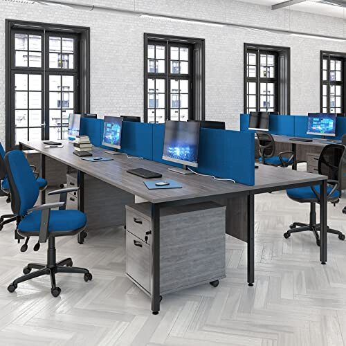 5 Star Office Mr Office Maestro 25 straight desk 800mm deep - silver bench leg frame, 1800, Beech 2