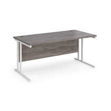 Mr Office Maestro 25 straight desk 800mm deep - white legs, Grey oak, 1600