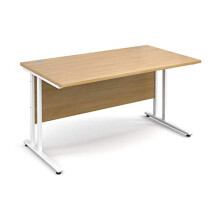 Mr Office Maestro 25 straight desk 800mm deep - white legs, Oak, 1400