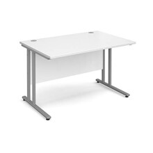 Mr Office Maestro 25 straight desk 800mm deep - silver legs, White, 1200